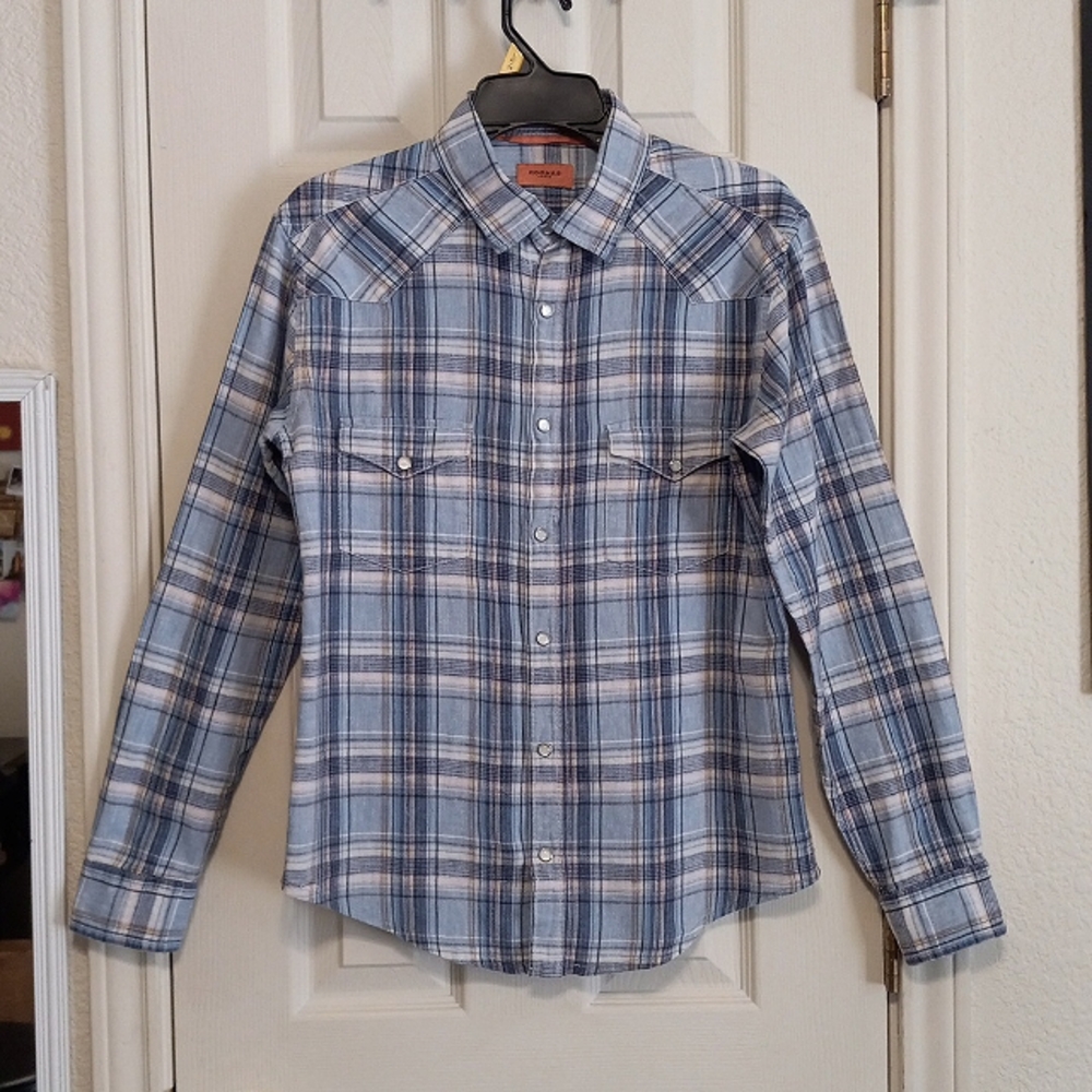Rochas Paris Men's Pearl Snap Plaid Shirt SZ Med